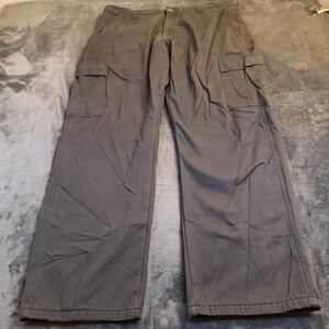 Wrangler Authentics Gray Cargo Pants Fleece Lined Mens Size 36x30 Work Casual